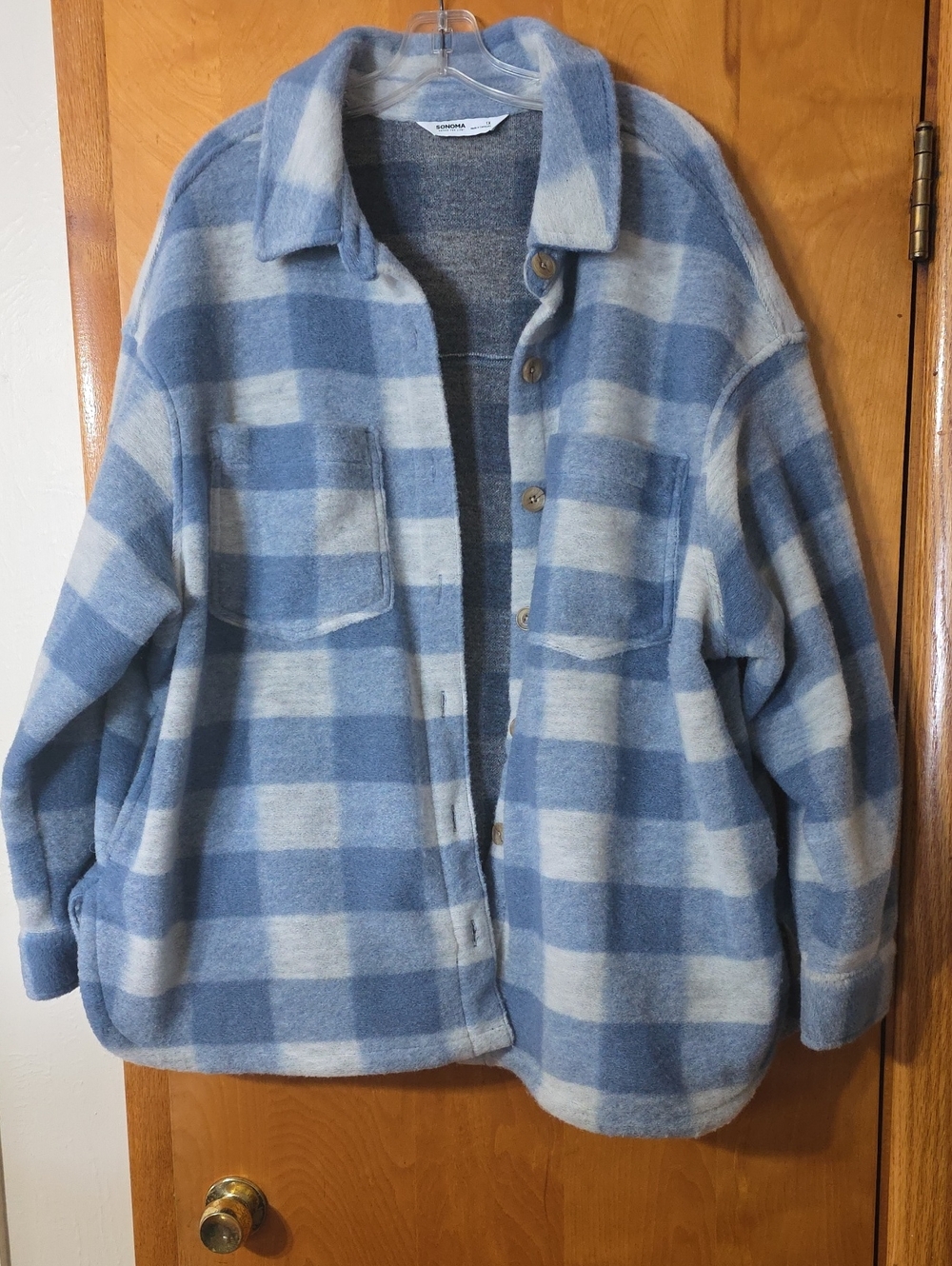 Sonoma Blue and Cream Plaid Button-Up Shacket